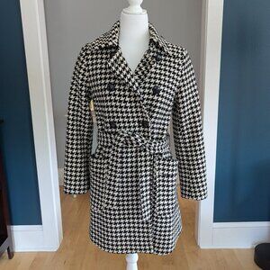 Michael Kors Women's Wool Coat Size 4 Black & White Trench Coat
